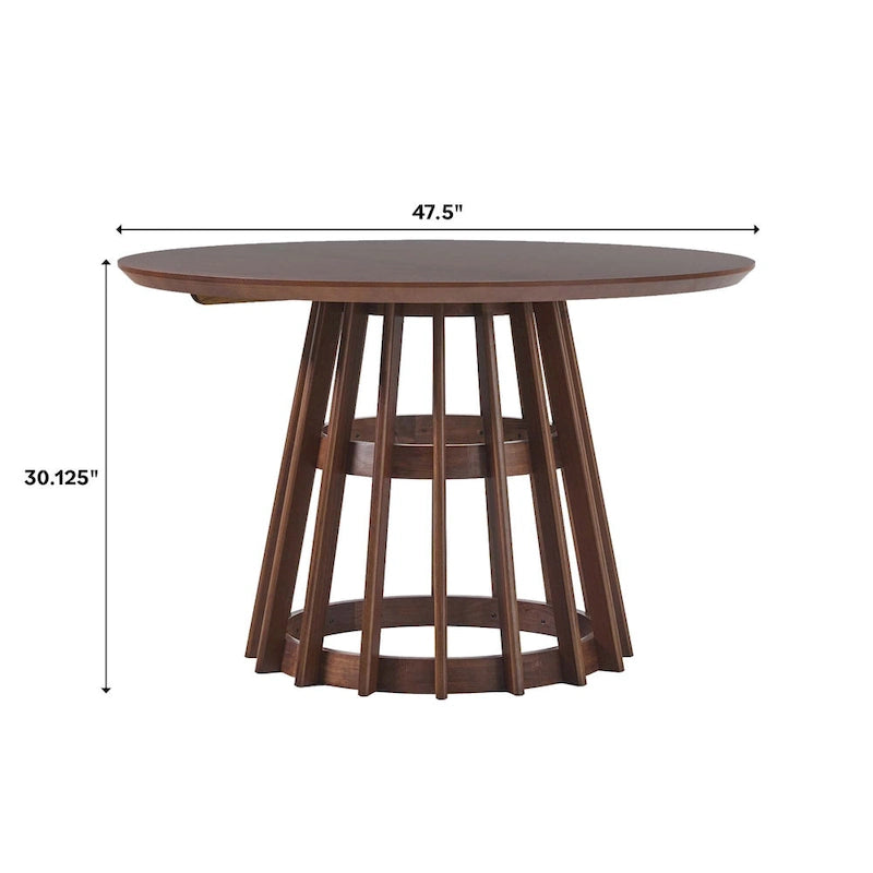 Table à manger ronde en bois à lattes, marron / blanc cérusé, 4 places