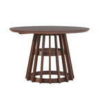 Table à manger ronde en bois à lattes, marron / blanc cérusé, 4 places