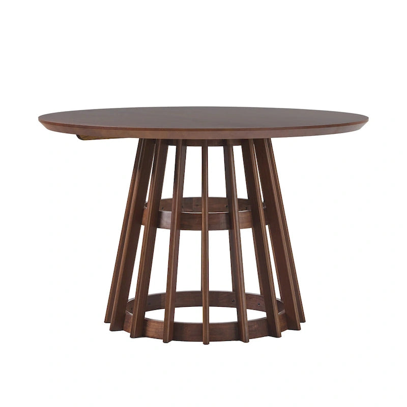 Table à manger ronde en bois à lattes, marron / blanc cérusé, 4 places