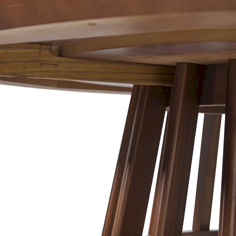 Table à manger ronde en bois à lattes, marron / blanc cérusé, 4 places