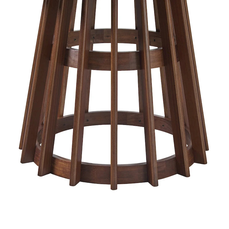 Table à manger ronde en bois à lattes, marron / blanc cérusé, 4 places