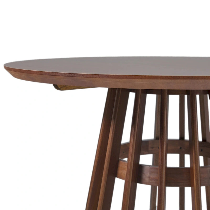 Table à manger ronde en bois à lattes, marron / blanc cérusé, 4 places
