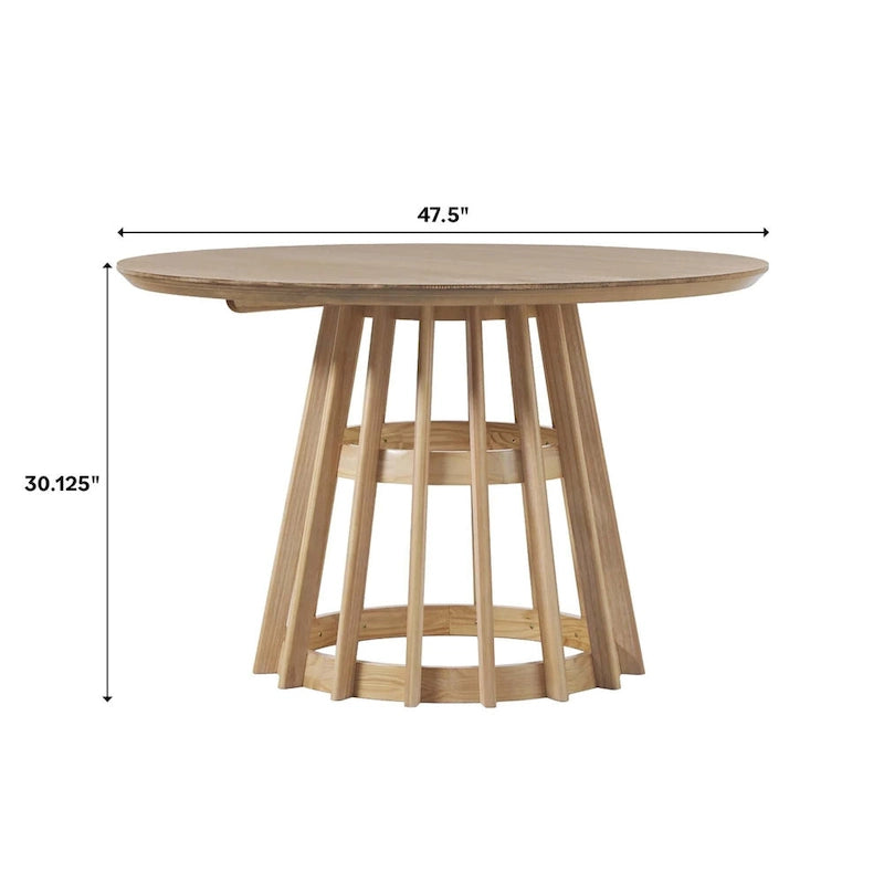 Table à manger ronde en bois à lattes, marron / blanc cérusé, 4 places