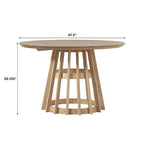 Table à manger ronde en bois à lattes, marron / blanc cérusé, 4 places