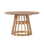 Table à manger ronde en bois à lattes, marron / blanc cérusé, 4 places