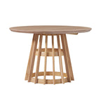 Table à manger ronde en bois à lattes, marron / blanc cérusé, 4 places