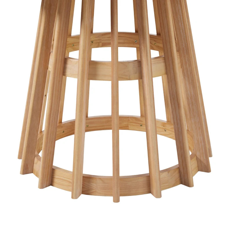 Table à manger ronde en bois à lattes, marron / blanc cérusé, 4 places