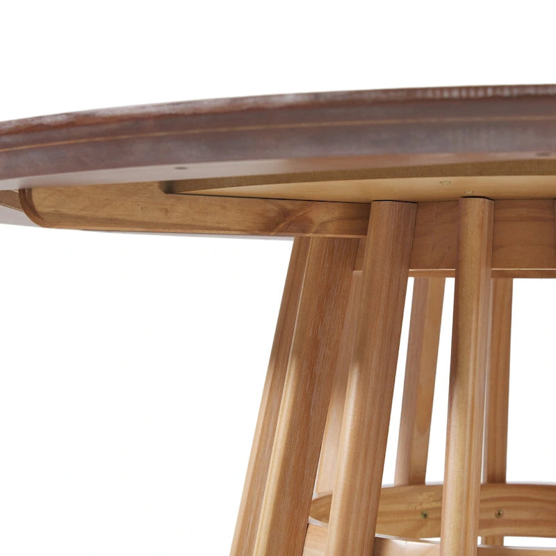 Table à manger ronde en bois à lattes, marron / blanc cérusé, 4 places