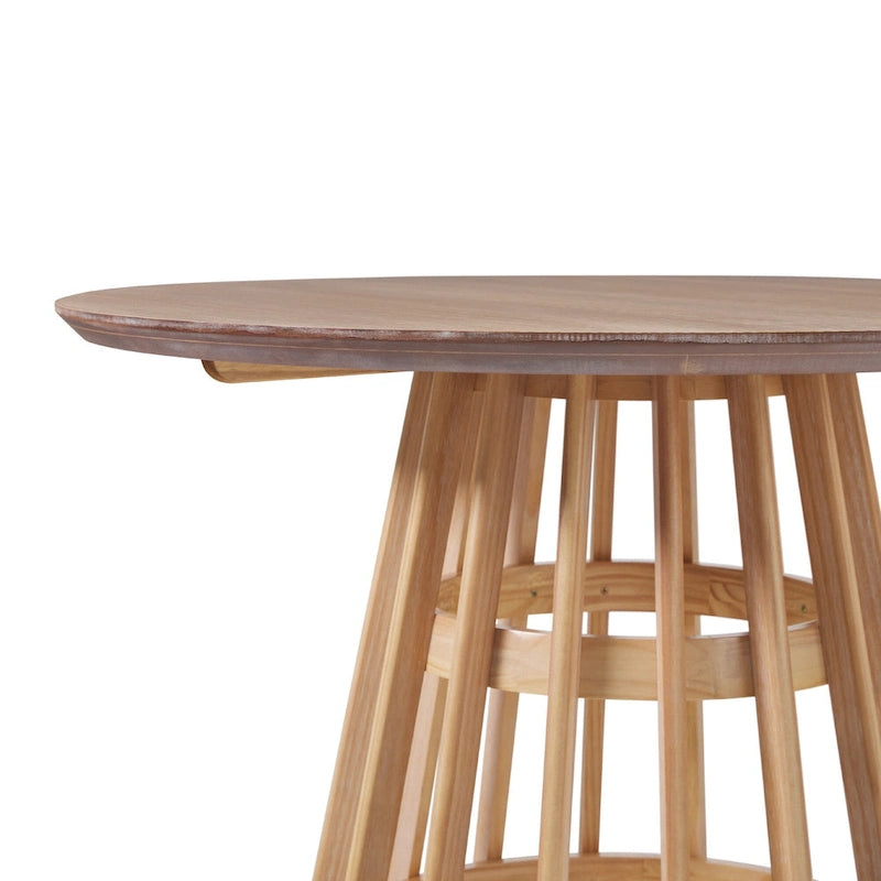 Table à manger ronde en bois à lattes, marron / blanc cérusé, 4 places