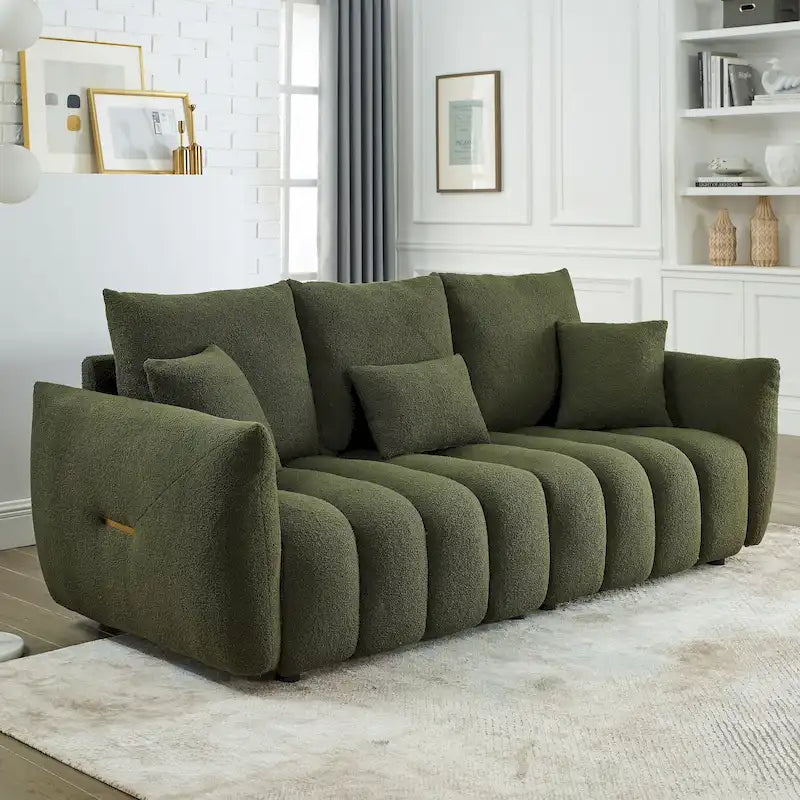 Canapé 3 places moderne en tissu Teddy vert