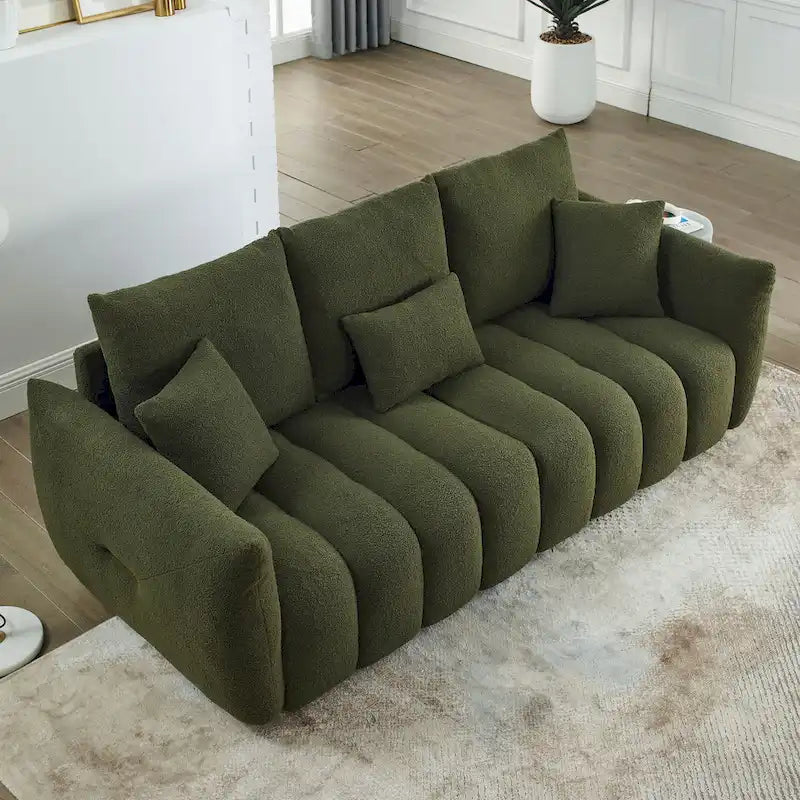 Canapé 3 places moderne en tissu Teddy vert