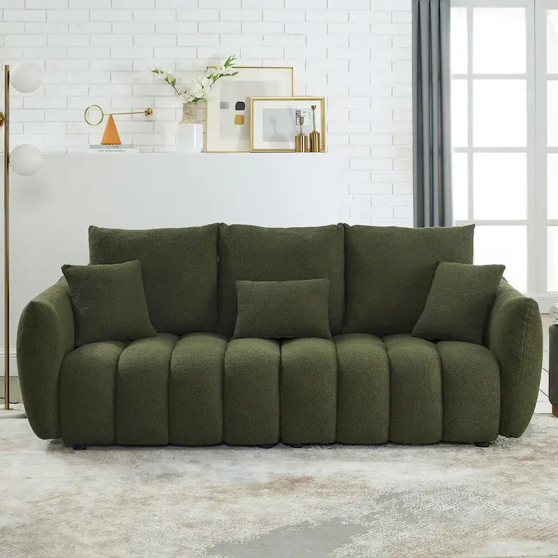Canapé 3 places moderne en tissu Teddy vert