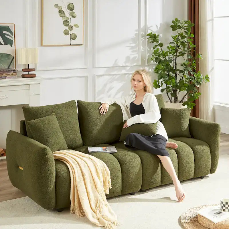 Canapé 3 places moderne en tissu Teddy vert