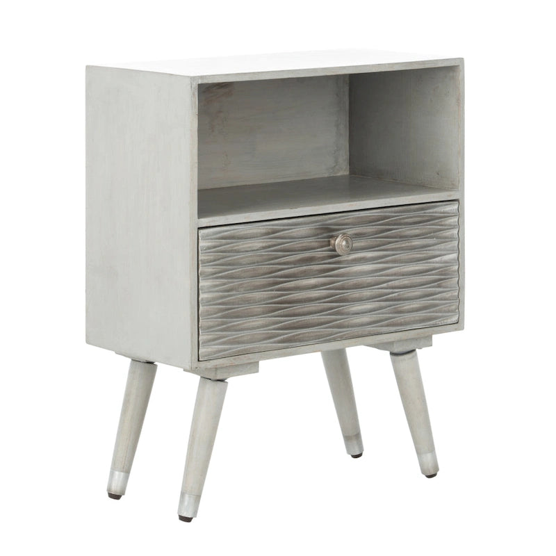 Table de chevet grise noyer à 1 tiroir avec rangement ouvert
