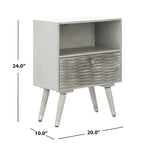 Table de chevet grise noyer à 1 tiroir avec rangement ouvert