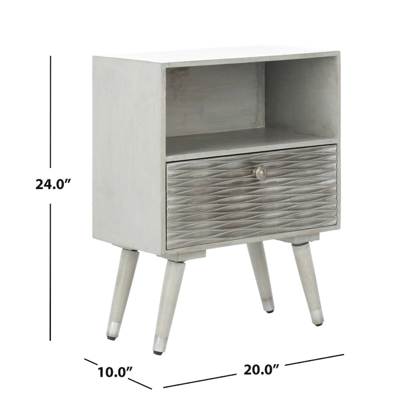 Table de chevet grise noyer à 1 tiroir avec rangement ouvert