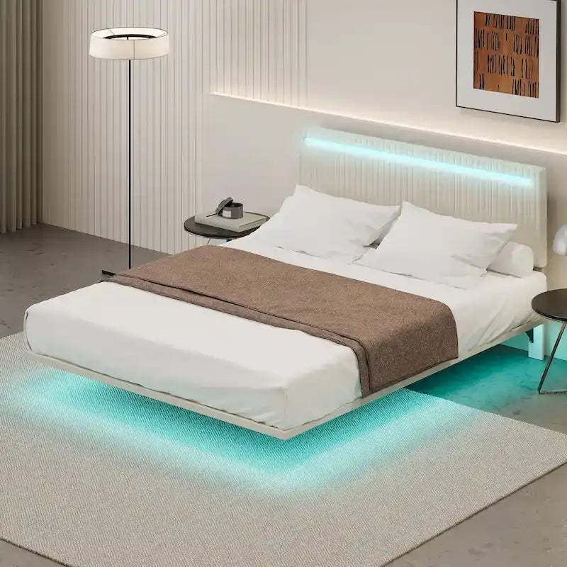 Cadre de lit flottant – Gris / Beige, Taille double, pour 1–2 personnes