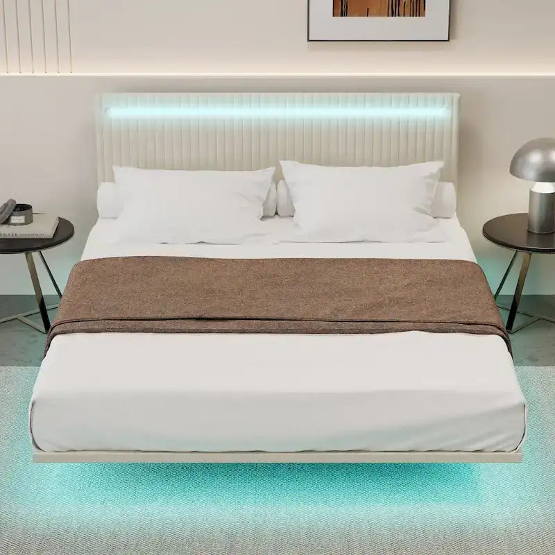 Cadre de lit flottant – Gris / Beige, Taille double, pour 1–2 personnes