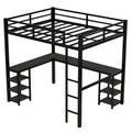 Lit mezzanine noir en métal en L avec bureau et étagères – 1 personne