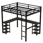 Lit mezzanine noir en métal en L avec bureau et étagères – 1 personne