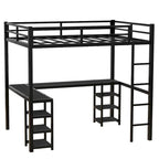 Lit mezzanine noir en métal en L avec bureau et étagères – 1 personne