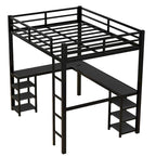 Lit mezzanine noir en métal en L avec bureau et étagères – 1 personne