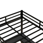 Lit mezzanine noir en métal en L avec bureau et étagères – 1 personne