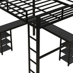 Lit mezzanine noir en métal en L avec bureau et étagères – 1 personne