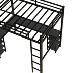 Lit mezzanine noir en métal en L avec bureau et étagères – 1 personne