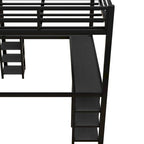 Lit mezzanine noir en métal en L avec bureau et étagères – 1 personne