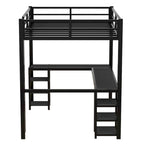 Lit mezzanine noir en métal en L avec bureau et étagères – 1 personne
