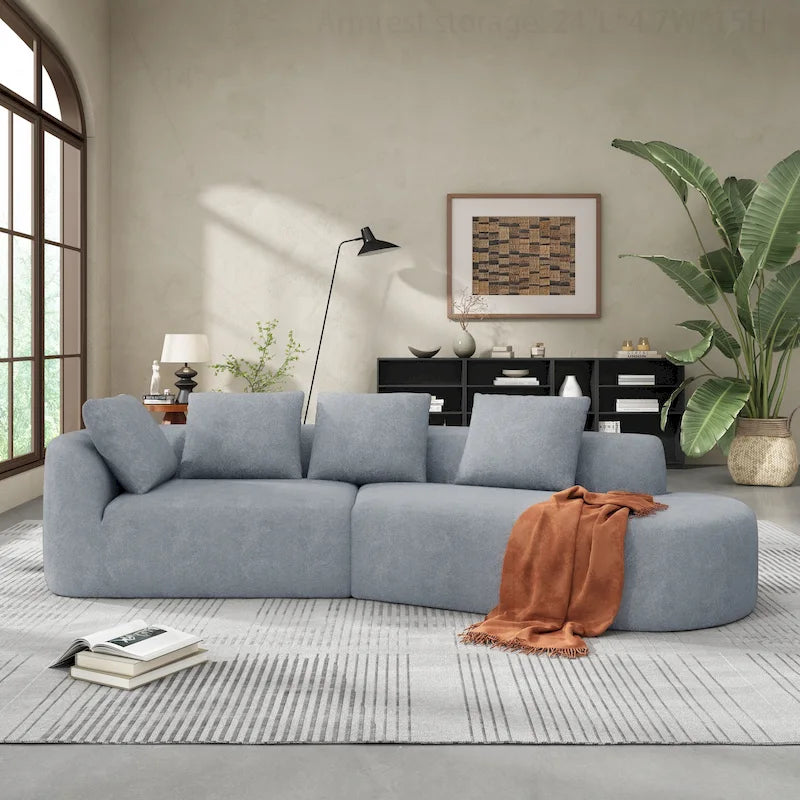 Canapé d'angle incurvé moderne avec revêtement de haute qualité et assise spacieuse