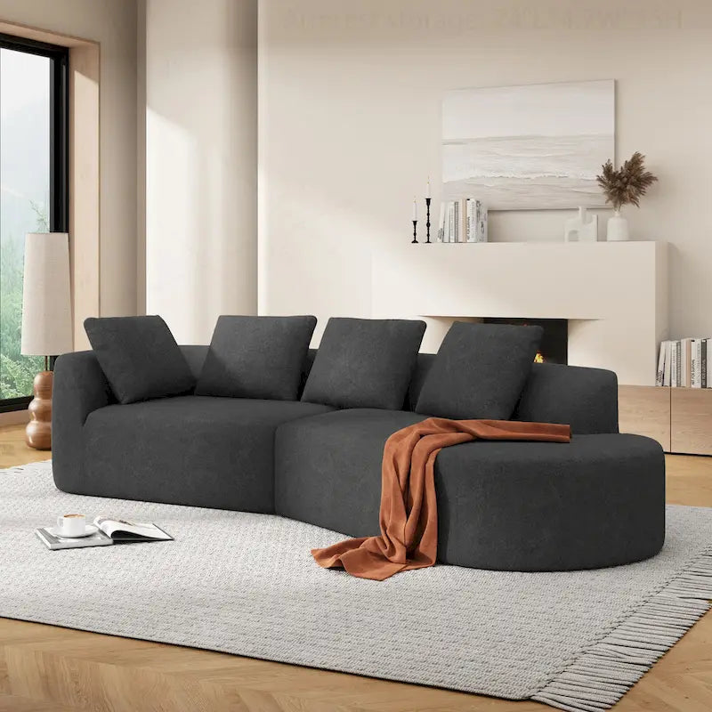 Canapé d'angle incurvé moderne avec revêtement de haute qualité et assise spacieuse