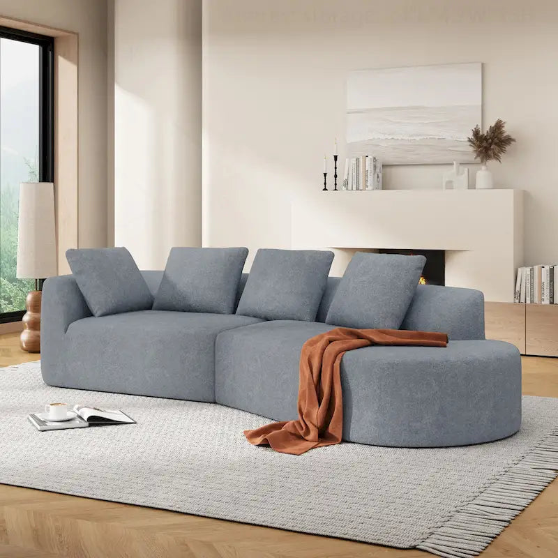 Canapé d'angle incurvé moderne avec revêtement de haute qualité et assise spacieuse