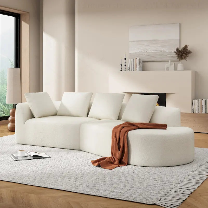 Canapé d'angle incurvé moderne avec revêtement de haute qualité et assise spacieuse