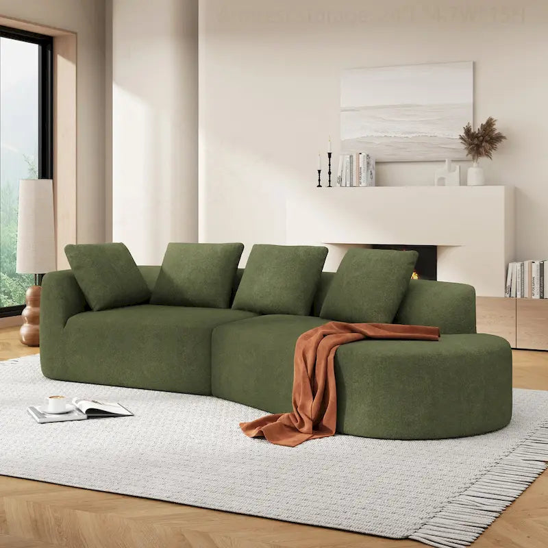 Canapé d'angle incurvé moderne avec revêtement de haute qualité et assise spacieuse
