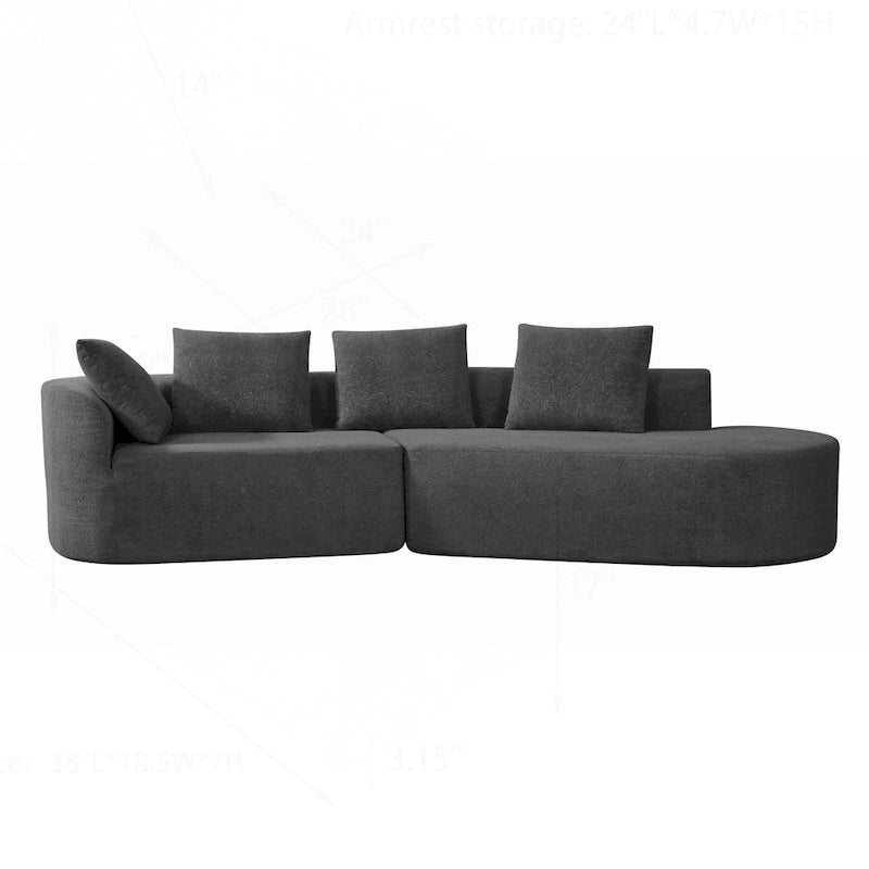Canapé d'angle incurvé moderne avec revêtement de haute qualité et assise spacieuse
