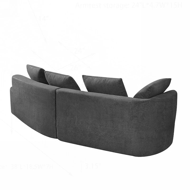 Canapé d'angle incurvé moderne avec revêtement de haute qualité et assise spacieuse