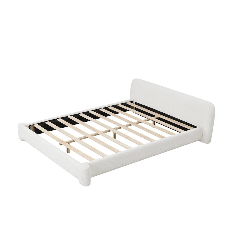 Lit plateforme en tissu bouclette blanc, 1–2 personnes, lit double/queen/king size