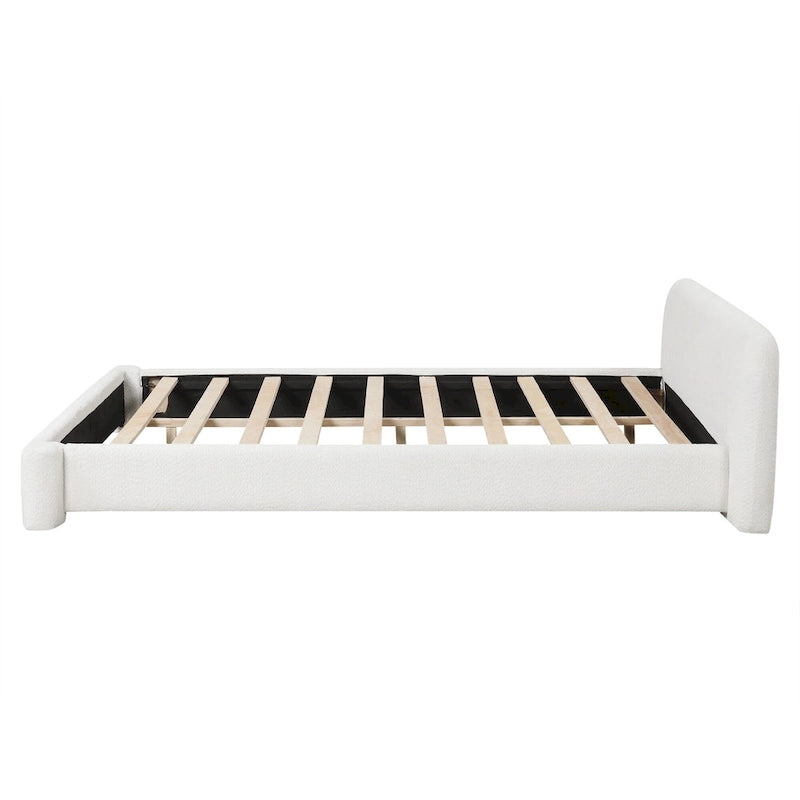 Lit plateforme en tissu bouclette blanc, 1–2 personnes, lit double/queen/king size