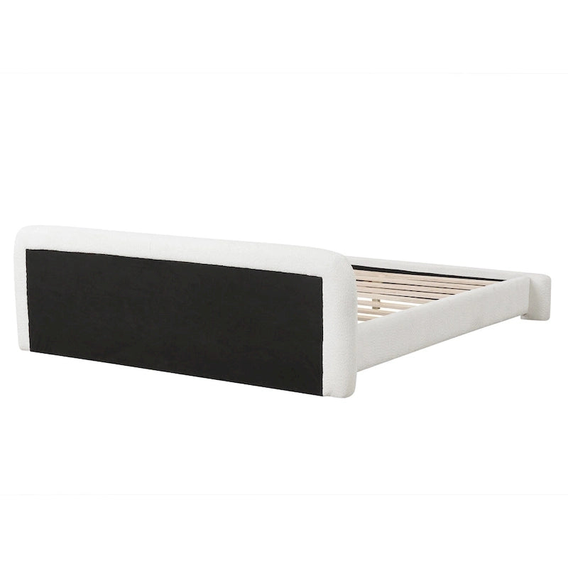 Lit plateforme en tissu bouclette blanc, 1–2 personnes, lit double/queen/king size