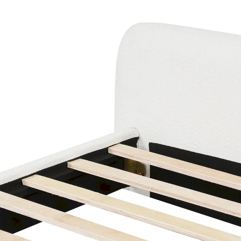 Lit plateforme en tissu bouclette blanc, 1–2 personnes, lit double/queen/king size