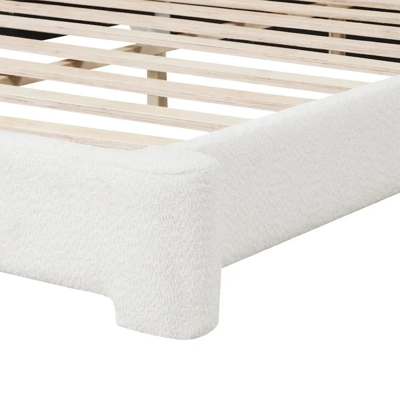 Lit plateforme en tissu bouclette blanc, 1–2 personnes, lit double/queen/king size