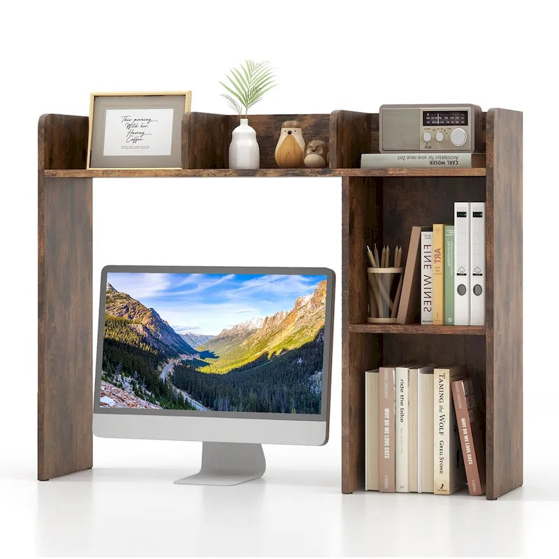 Support d'écran pour étagère de bureau Naturel / Blanc / Marron, 3 niveaux, un seul utilisateur