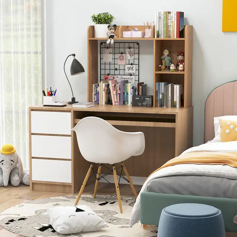 Support d'écran pour étagère de bureau Naturel / Blanc / Marron, 3 niveaux, un seul utilisateur