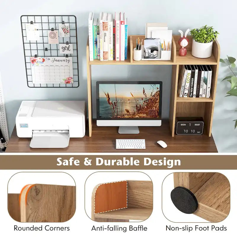 Support d'écran pour étagère de bureau Naturel / Blanc / Marron, 3 niveaux, un seul utilisateur