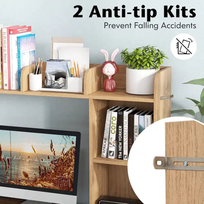 Support d'écran pour étagère de bureau Naturel / Blanc / Marron, 3 niveaux, un seul utilisateur