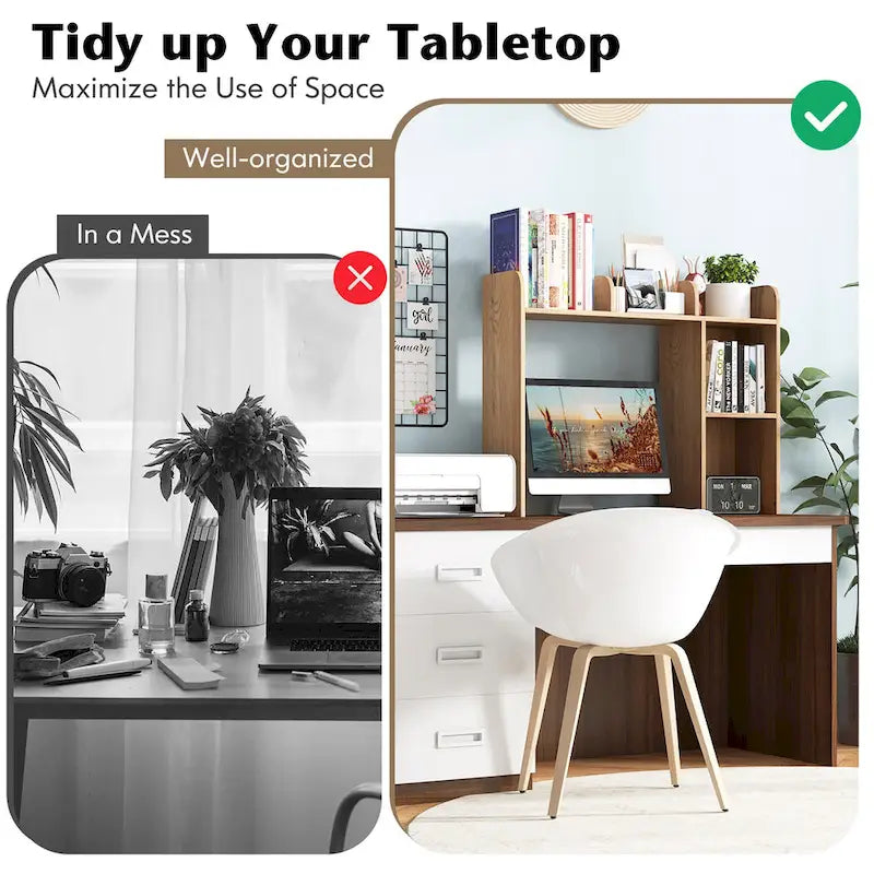 Support d'écran pour étagère de bureau Naturel / Blanc / Marron, 3 niveaux, un seul utilisateur