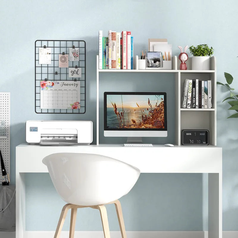 Support d'écran pour étagère de bureau Naturel / Blanc / Marron, 3 niveaux, un seul utilisateur