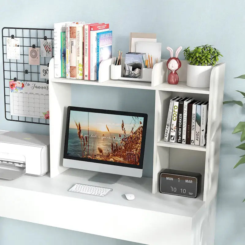 Support d'écran pour étagère de bureau Naturel / Blanc / Marron, 3 niveaux, un seul utilisateur